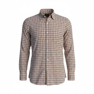 Berkley Jensen Mens Orange Blue Check Wrinkle Free Cotton Dress Shirt L 16-16.5